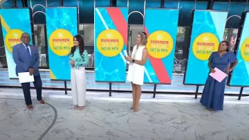 Victoria Beckham Tie-neck Silk-twill Blouse in Turquoise worn by Sandra Lee as seen in Today on  July 19, 2024