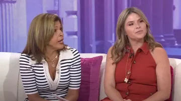 Veronica Beard Orlinda Vest in Brick Red worn by Jenna Bush Hager as seen in Today with Hoda & Jenna on  July 22, 2024