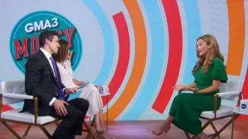 Victoria Beckham Gathered Wool-Blend Midi Dress in Green worn by Nicole Lapin as seen in Good Morning America on  July 22, 2024