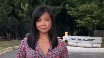 Diane von Furstenberg Abigail Printed Wrap Dress worn by Weijia Jiang as seen in CBS Evening News on  July 22, 2024