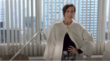 Jupe Lanvin à imprimé papillon en argent portée par Diana Trout (Miriam Shor) comme on le voit dans Younger (S01E05)