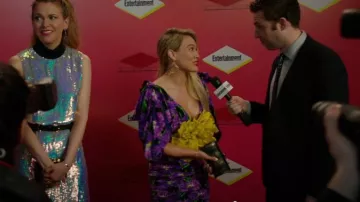 Gucci Purple Crinkled Floral Dress worn by Kelsey Peters (Hilary Duff) as seen in Younger (S04E01)