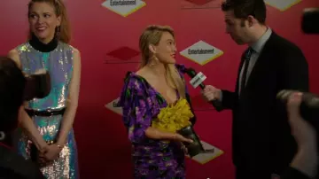 Gucci Purple Crinkled Floral Dress worn by Kelsey Peters (Hilary Duff) as seen in Younger (S04E01)