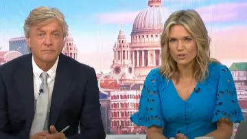 Monsoon Beatrice Broderie Dress in Blue worn by Charlotte Hawkins as seen in Good Morning Britain on July 24, 2024