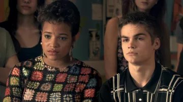Skins TV show Wardrobe: Liv Malone (Laya Lewis) is wearing House of Holland Granny Square Print Dress in season 6, episode 8