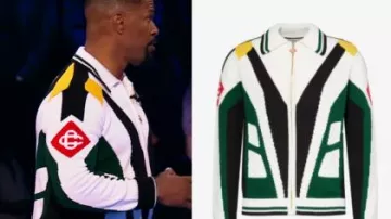 Beat Shazam Outfits: Jamie Foxx is wearing Color-Block Knitted Racing Cardigan of Casablanca in season 7