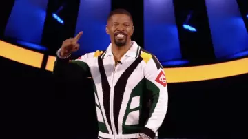 Beat Shazam Outfits: Jamie Foxx is wearing Color-Block Knitted Racing Cardigan of Casablanca in season 7