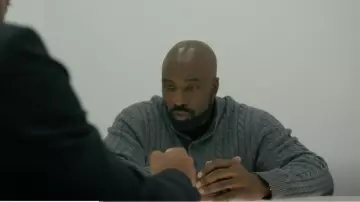 The Men's Store Bloomingdale's Half-Button Cable Knit Sweater worn by David Acosta (Mike Colter) as seen in Evil (S04E08)