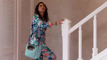 Emporio Armani Woven Tote Bag In Light Blue worn by Sara Al Madani as seen in The Real Housewives of Dubai (S02E08)