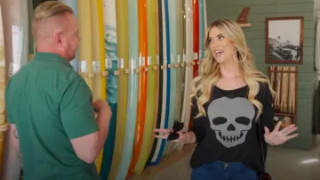Chaser Off The Shoulder Pullover worn by Christina El Moussa as seen in Christina on the Coast (S06E02)