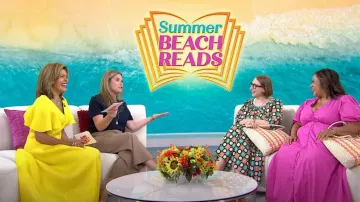 Jennifer Miller Asymmetrical Double Pave Crystal Hoop Earrings worn by Hoda Kotb as seen in Today with Hoda & Jenna on July 26, 2024