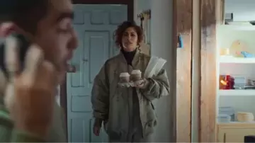Asos Edition Embroidered Oversized Bomber Jacket in Sage Green worn by Nadia Shanaa (Mina El Hammani) as seen in Elite (S08E02)