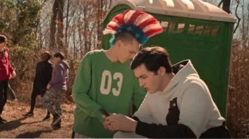 Sun + Stone Men's Long Sleeve Crewneck Varsity T-Shirt worn by Eli 'Hawk' Moskowitz (Jacob Bertrand) as seen in Cobra Kai (S06E04)