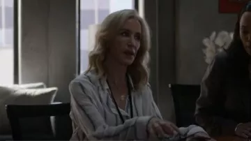 Reformation Violet Blouse in Lyon Stripe worn by Dr. Jill Gideon (Felicity Huffman) as seen in Criminal Minds (S17E09)
