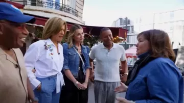 Retrofete Ada Denim Jacket worn by Savannah Guthrie as seen in Today on  July 29, 2024