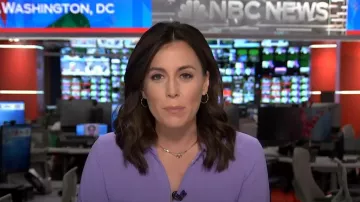 Elie Tahari Utility Tie Shirt Dress in Grape worn by Hallie Jackson as seen in Today on July 29, 2024