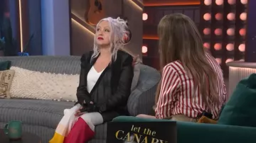 Pantalones de patchwork de Helmut Lang usados por Cyndi Lauper como se ve en The Kelly Clarkson Show el 25 de julio de 2024