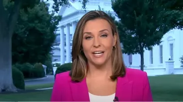 Generation Love Hudson Crepe Blaze in Hot Pink worn by Mary Bruce as seen in Good Morning America on  July 30, 2024