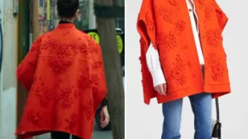 Elite TV series Outfits: Carmen (Maribel Verdú) is wearing Red Floral Applique Cashmere Cape in season 8, episode 4