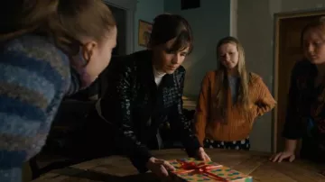 Akris Wool Double-Face Short Jacket with with Faux Leather Superposé Grid Embellishment worn by Kristen Bouchard (Katja Herbers) as seen in Evil (S04E11)