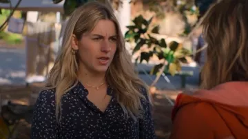 Ganni Women's Barra Blouse Viscose Shirt worn by Olympia 'Oly' Chalmers-Davis (Nathalie Morris) as seen in Bump (S04E04)