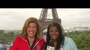 Hoda Kotb wears USA Red Track Jacket by Ralph Lauren for Paris 2024 Olympics Opening Ceremony On 26 July 2024