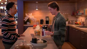 Norse Projects Erik Space Dye Knit Jacket Army Green worn by Jackson Dragon (John Owen Lowe) as seen in Unstable (S02E01)