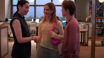 Urban Outfitters Santiago Semi-Sheer Asymmetrical Sweater worn by Georgia (Iris Apatow) as seen in Unstable (S02E05)