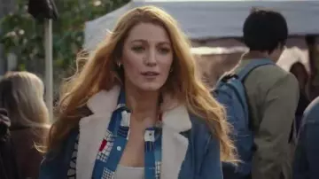 It Ends with Us Movie Wadrobe: Blake Lively is wearing Long Blue Denim Shearling Coat to play Lily Bloom