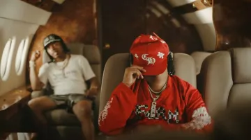 Chrome Hearts Red & White Cross Patches CH Hat worn by Tay B in Tay B x Lil Baby - ALL TEN (Official Music Video)