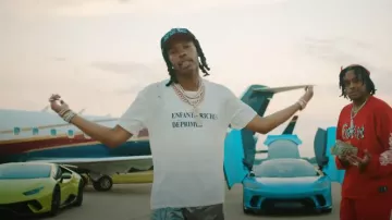 Enfants Riches Déprimés White Distressed Classic Logo T Shirt worn by Lil Baby in Tay B x Lil Baby - ALL TEN (Official Music Video)