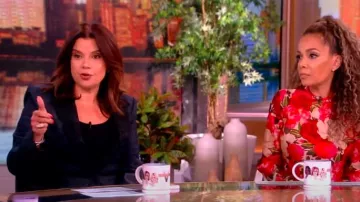 Cinq a Sept Laney Lace Applique Denim Jacket worn by Ana Navarro as seen in The View on  August 2, 2024