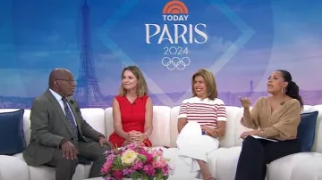 Akris Punto Striped Wool-Cashmere Short-Sleeve Sweater worn by Hoda Kotb as seen in Today on August 7, 2024