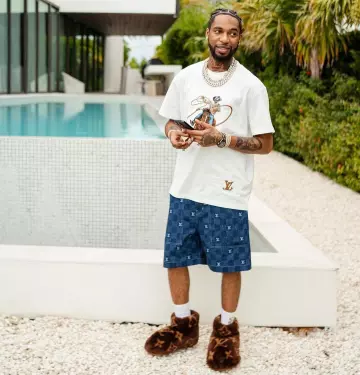 Louis Vuitton Blue LV Damier Denim Shorts worn by Key Glock on the Instagram account @keyglock