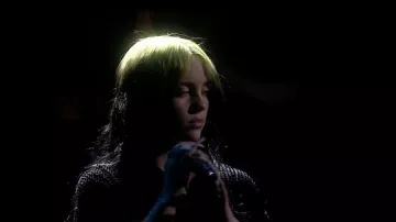 Billie Eilish is wearing Maison Dauphin blue ring in No Time To Die Live performance at The BRIT Awards in London on February 2020