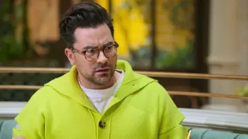 Lime green quarter button pullover of Judge (Daniel Levy) in The Big Brunch (S01E02)