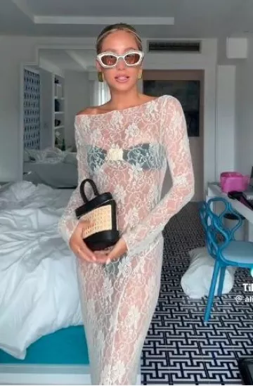 Same Hammer Bandeau Top worn by  Alix Earle on her Tik Tok Post on  August 4, 2024