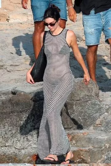 Dissh Nate Black Sleeveless Maxi Dress worn by Kendall Jenner at Formentera on August 5, 2024