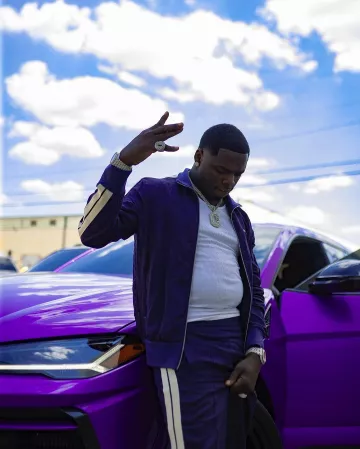 Palm Angels Purple Linen Track Pants worn by Big Boogie on the Instagram account @big_boogie_music