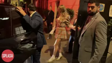 Taylor Swift Leaves A Party For Her Eras Tour Staff At 3AM Wearing Plaid Skirt and Jacket set by Vivienne Westwood In London on August 2024