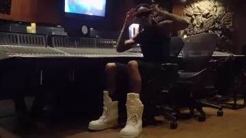 Rick Owens Milk White Mega Geobasket Sneakers worn by Wiz Khalifa in Wiz Khalifa - 1200 to Smoke [Official Music Video]