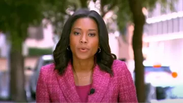 Mango Textured Regular Fit Suit Blazer worn by Rachel Scott as seen in Good Morning America on  August 13, 2024