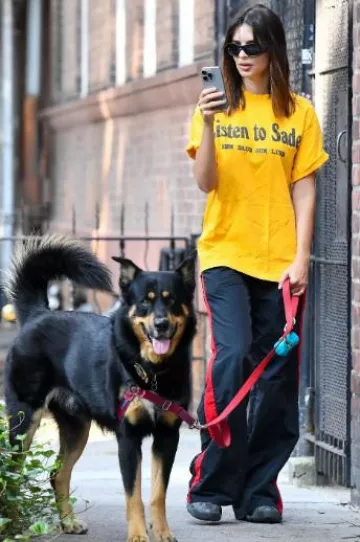 Cactus Plant Flea Market Listen To Sade T Shirt worn by Emily Ratajkowski in NYC on August 14, 2024