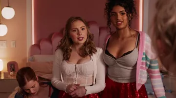 Mean Girls Movie Outfits: Karen Shetty (Avantika Vandanapu) wears Ganni Soft Wool Multicolor Stripe Cardigan