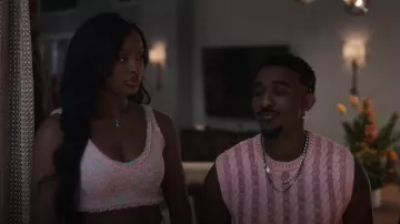 Rabanne Fringed Metallic Tweed Crop Sweater Tank worn by Hilary Banks (Coco Jones) as seen in Bel-Air (S03E01)