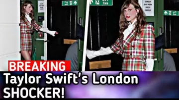 Taylor Swift is wearing Double Breasted Cropped plaid Jacket in London on August 13, 2024