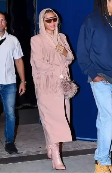 Elie Saab Cady Fringe Wrap Coat worn by Beyonce Knowles in New York City on August 16, 2024