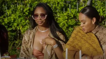 Gucci Balenciaga The Hacker Project Maxi GG Print Silk Shawl worn by Jennifer Williams as seen in Basketball Wives (S11E21)