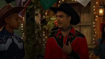 Coofandy Large Red/Black W/ Embroidered Roses Shirt worn by Parker Preston (Trevor Tordjman) as seen in BUNK'D: Learning the Ropes (S07E15)