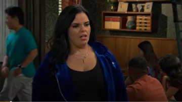 Allegra K Velvet Zipper Lapel Collar Moto Biker Jacket worn by Lou Hockhauser (Miranda May) as seen in BUNK'D: Learning the Ropes (S07E19)